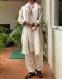 Cream Sequin Embroidered Kurta Set