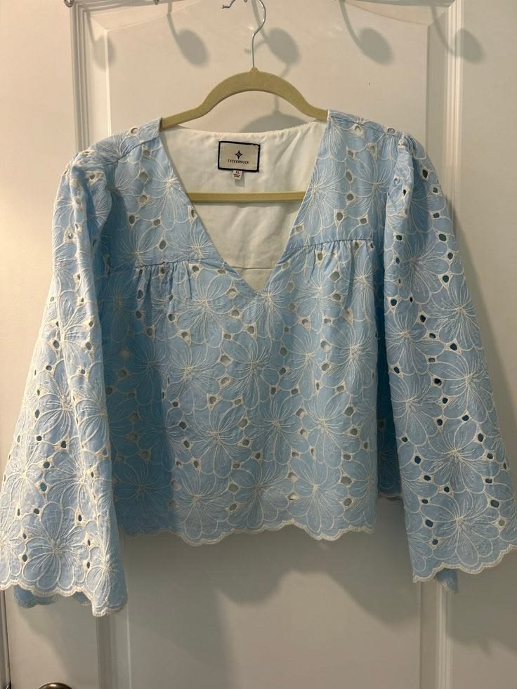 Light Blue Floral Eyelet Top