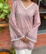 Pink Ethnic Print V-Neck Kurti Top